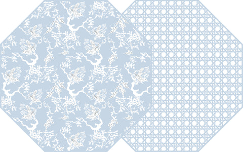 OCTAGONAL TWO SIDED CHINOIS AND CANE PLACEMAT ~ SKY