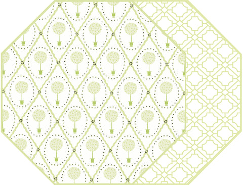 OCTAGONAL TWO SIDED PLACEMAT TOPIARY AND ASIAN CANE ~ WHITE