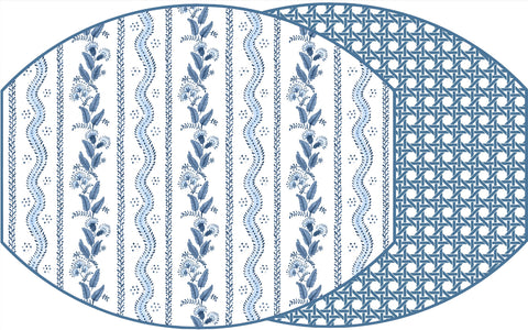 ELLIPSE TWO SIDED EMMA AND CANE PLACEMAT ~ CADET BLUE