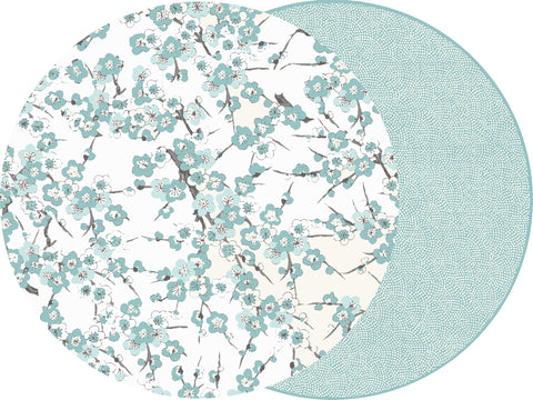 ROUND TWO SIDED BLOSSOM AND DOT FAN PLACEMAT MID BLUE