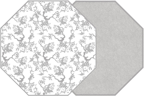 OCTAGONAL TWO SIDED CHINOIS AND DOT FAN PLACEMAT PLATINUM