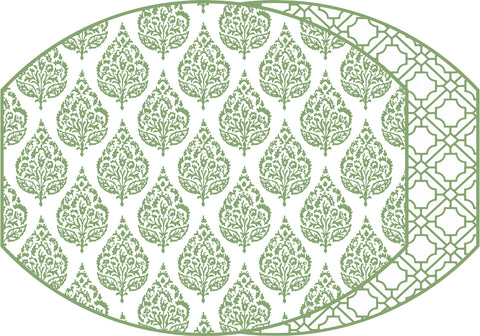 ELLIPSE TWO SIDED PLACEMAT FLORA AND ASIAN CANE ~ GREEN TEA