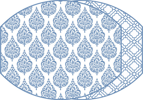 ELLIPSE TWO SIDED PLACEMAT FLORA AND ASIAN CANE ~ CADET