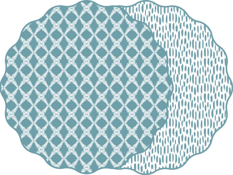 SCALLOP TWO SIDED COTTON & QUILL TRELLIS  PLACEMAT WITH DASH ~ FRENCH BLUE