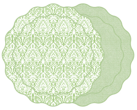 SCALLOP TWO SIDED DAMASK PLACEMAT WITH DOT FAN ~ GRASS