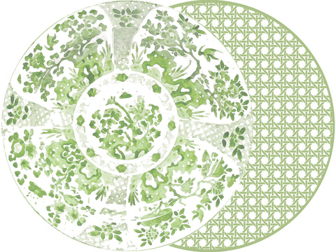 ROUND TWO SIDED GREEN CANTON AND HSH GREEN CANE  PLACEMAT