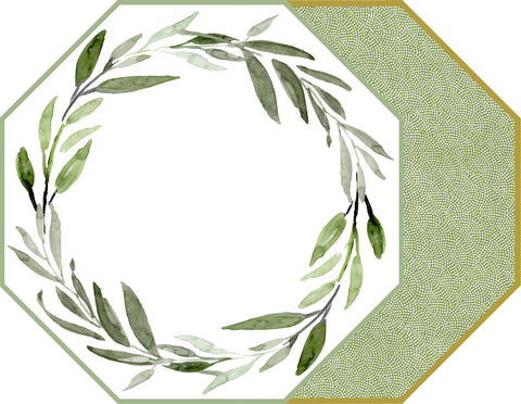 OCTAGONAL TWO SIDED LEAVES WITH DOT FAN ~SAXON GREEN