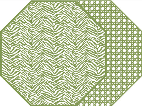 OCTAGONAL TWO SIDED ZEBRA PLACEMAT WITH CANE  ~ SAXON GREEN