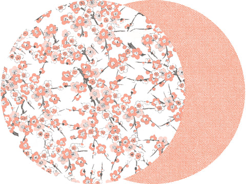 ROUND TWO SIDED BLOSSOM AND DOT FAN PLACEMAT PEACH