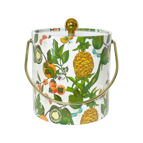 ICE BUCKET COTTON AND QUILL PINEAPPLE  WITH GOLD HANDLE