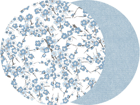ROUND TWO SIDED BLOSSOM AND DOT FAN PLACEMAT SKY BLUE