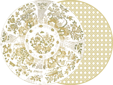 ROUND TWO SIDED TAUPE CANTON AND HSH TAUPE CANE  PLACEMAT