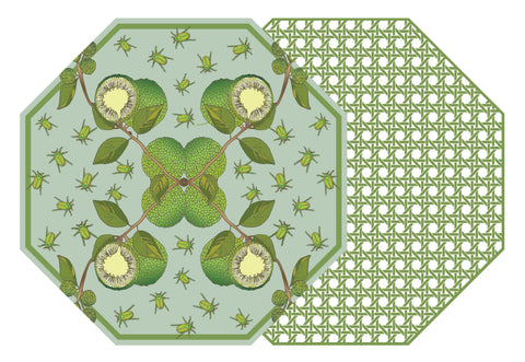 OCTAGONAL TWO SIDED OSAGE AND CANE PLACEMAT ~ SAXON GREEN
